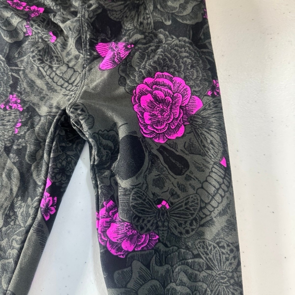 LuLaRoe Kids Leggings with Pink and Gray Floral Design - Picture 3 of 5